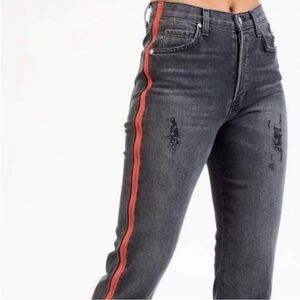 Women's Distressed Jeans with Red Stripe